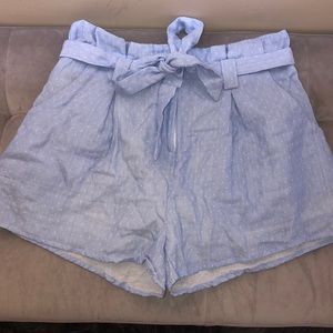 Light blue polka dot, high waisted, flowy shorts!